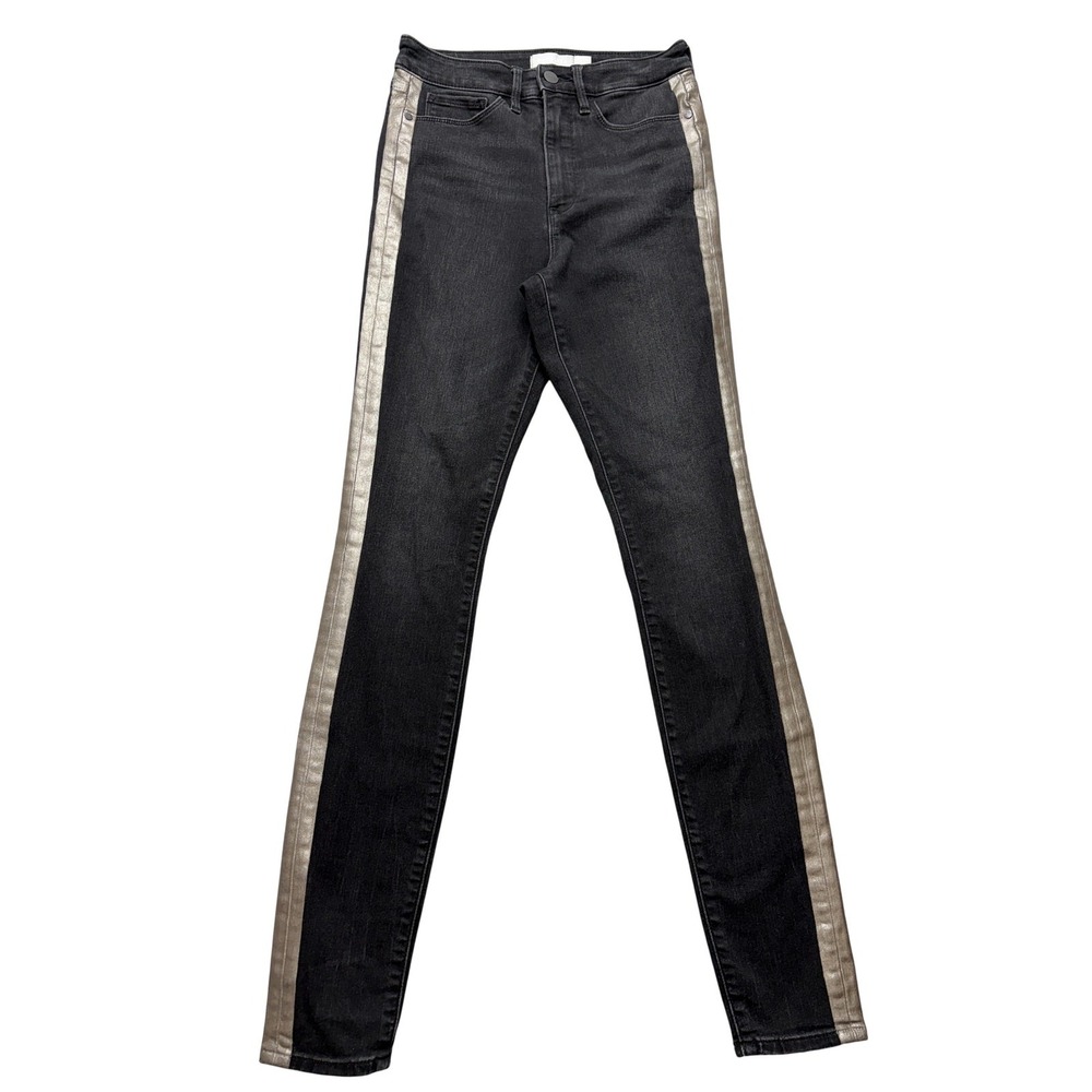 Athleta Sculptek Skinny Jeans Womens‎ 4 Black Dark Wash Metallic Stripe Stretch